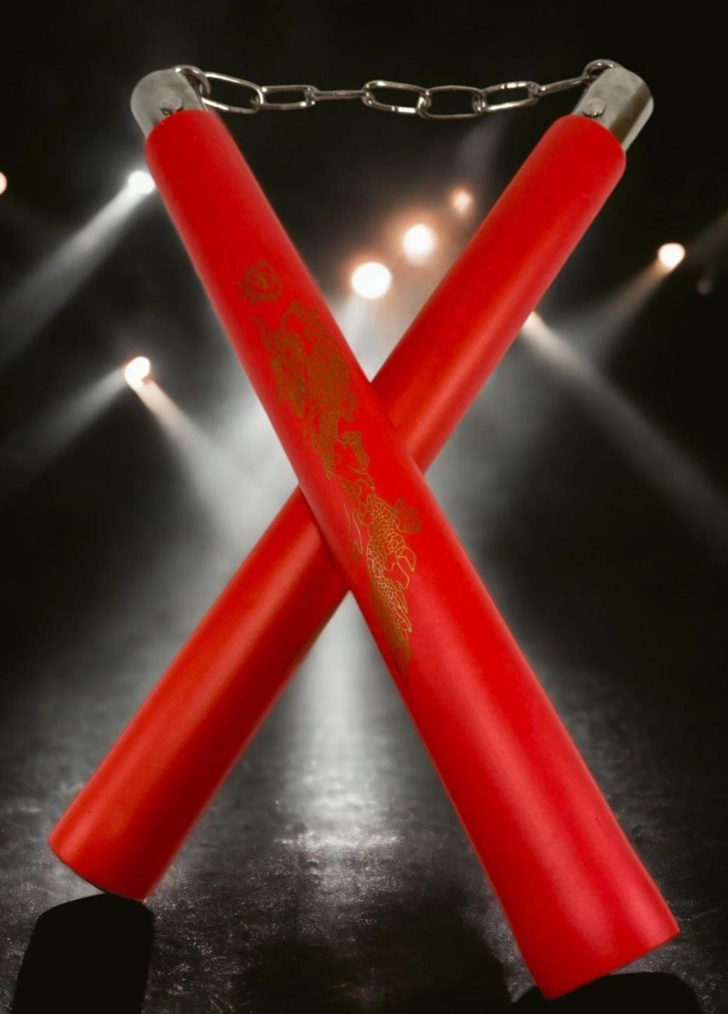 Нунчаку тренувальні з'єднані ланцюгом Dragon Червоні No Brand (313399849)