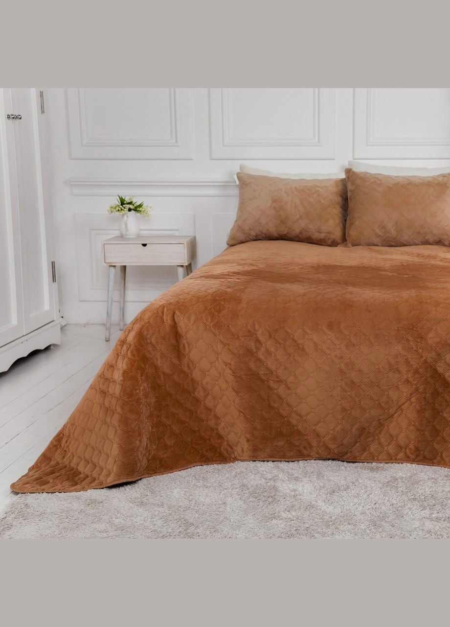 Покривало Велюрове м'яке Кавове Двоспальний розмір 180х240 см ромб/круглий ТЕП (323645280)