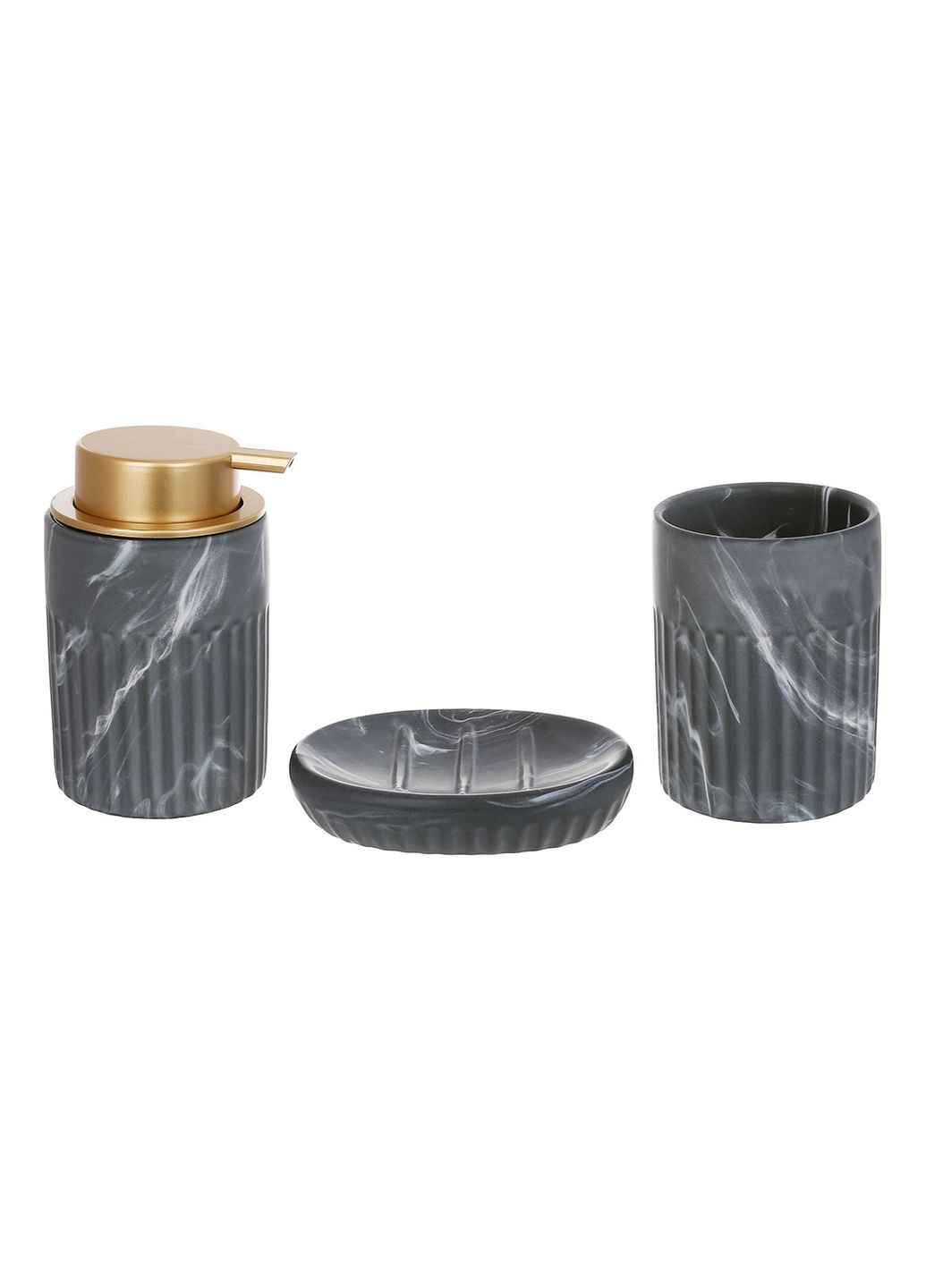 Набір для ванної (3 предмети): дозатор 350мл, склянка, мильниця, сірий мармур No Brand (315773615)