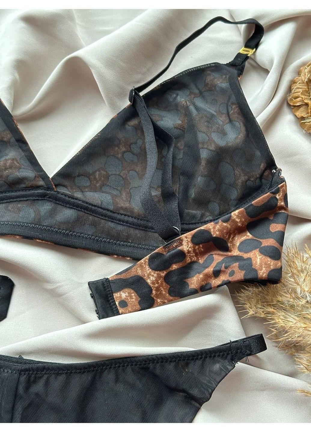 Коричневий комплект бюстгальтер без поролону + трусики сліп 390 chxl леопардовий CHLX