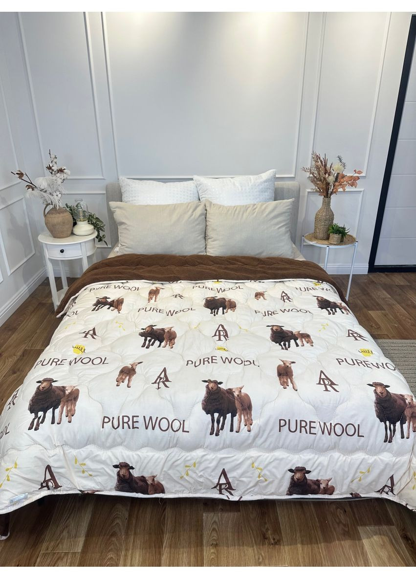 Ковдра євро відкрита двостороння з вовни Pure Wool 21447 195х215 см шоколадна Arda (365964946)
