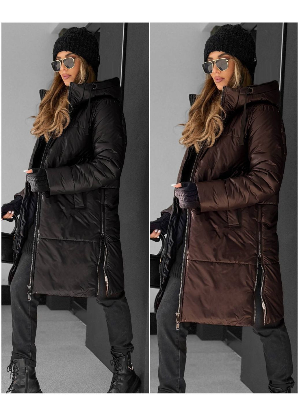 Коричневая куртка женская зимняя с капюшоном. плащевка такое No Brand