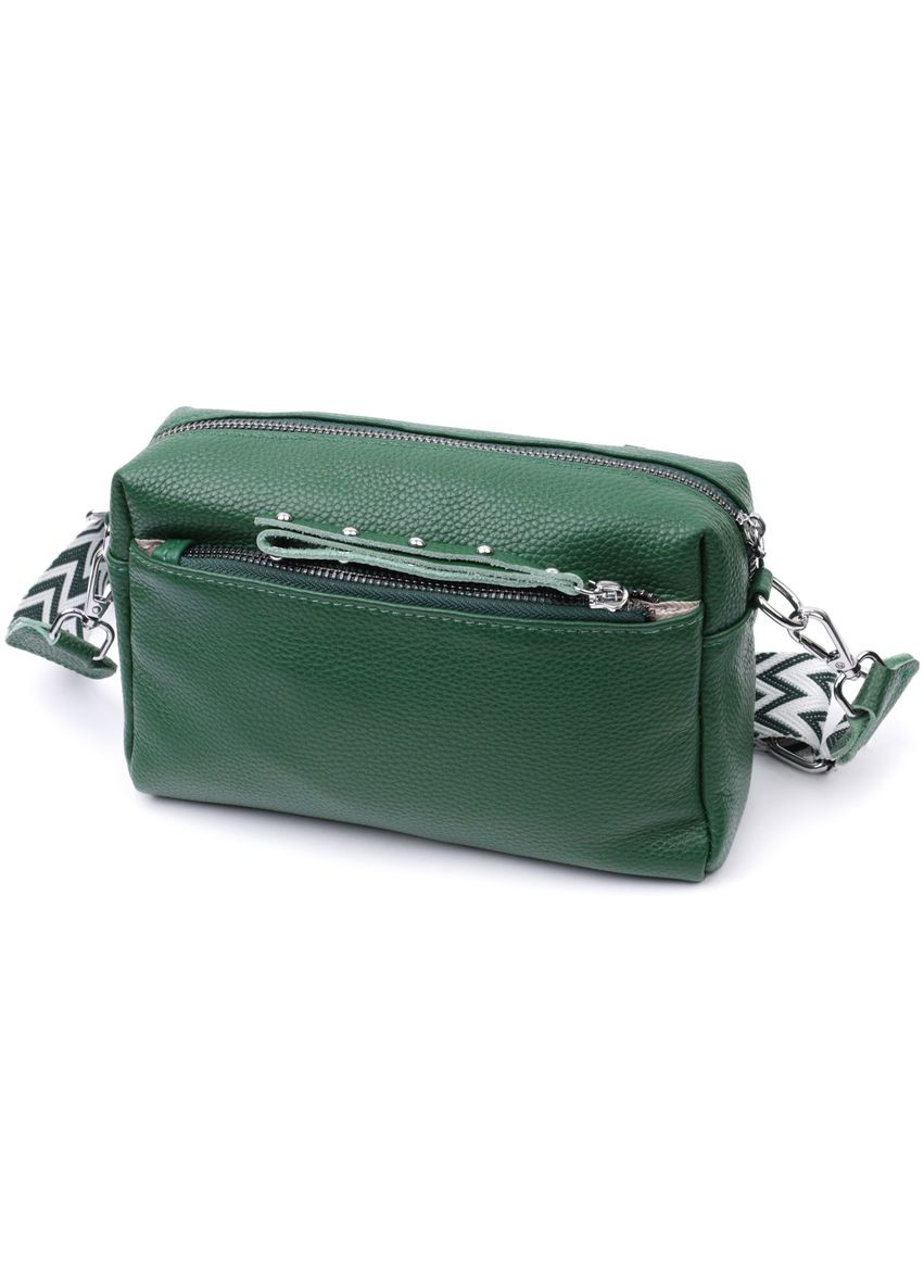 Кожаная женская сумка из стильным бегунком 22651 Зеленая Vintage (331906507)