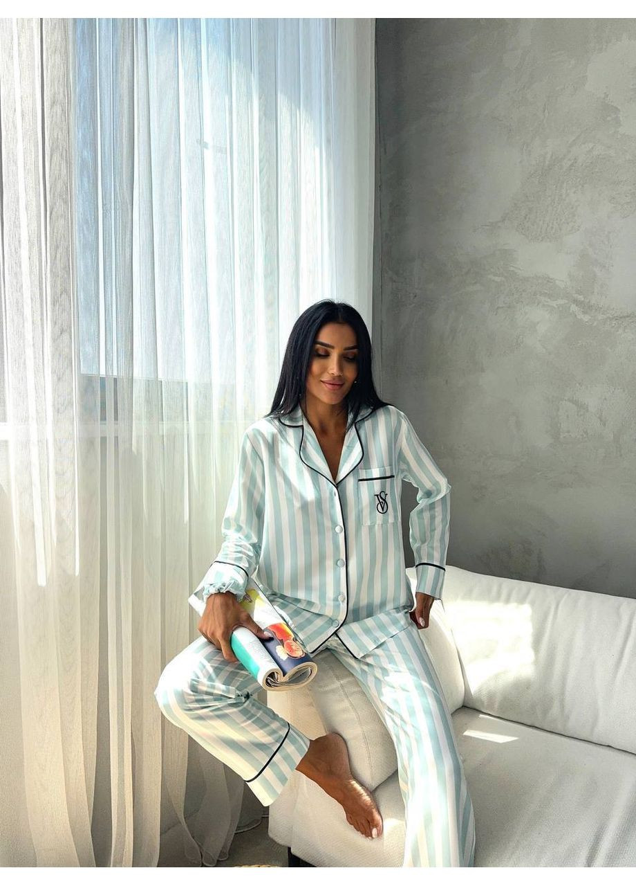 Голубая всесезон женская пижама | голубая рубашка + брюки Vital-Textile 1239