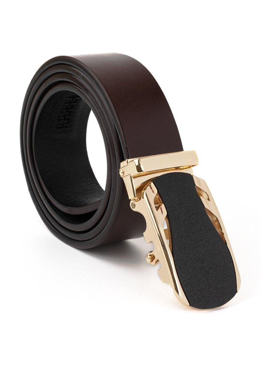 Ремінь чоловічий з золотистою пряжкою автомат 20323 Коричневий Vintage (329149959)