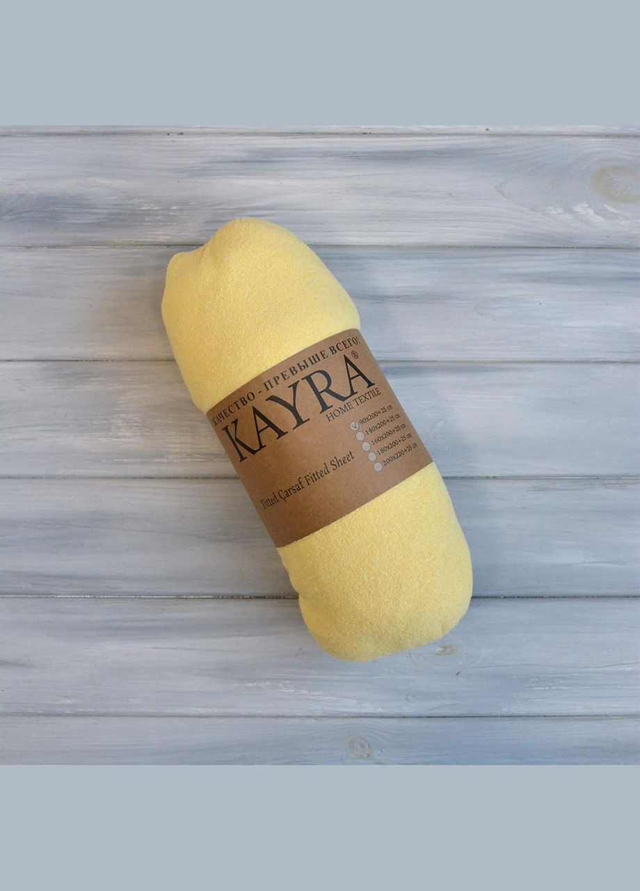 Простынь 160х200+25 см махровая на резинке Желтая Kayra (318382707)
