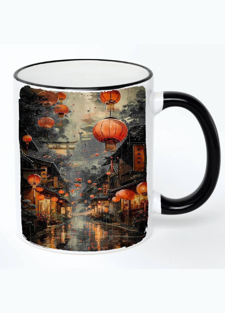 Чашка Japan (кухоль, кружка) #007 Біла з чорною ручкою 330 мл No Brand (322716721)