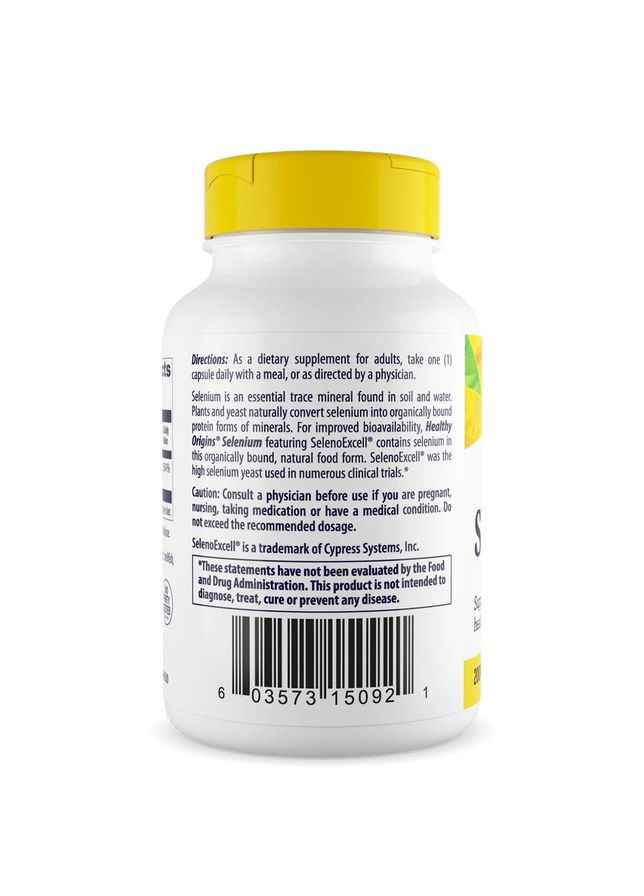 Селен Selenium 200 mcg, 180 капсул для поддержки иммунной системы Healthy Origins (322293716)