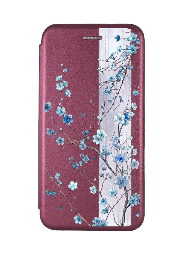 Чохол-книжка бордовий з малюнком на iPhone 7 / 8 Квітуча сакура (принт 422) CASE CONTROL (390657250)