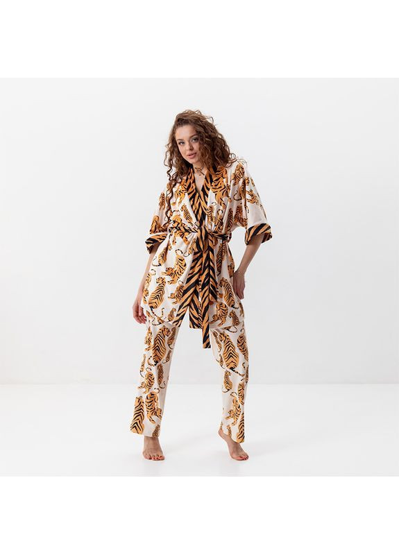 Набір з плюшевого велюра халат + штани " Тигриця " Sleeptime Набір халат та штани (365655891)