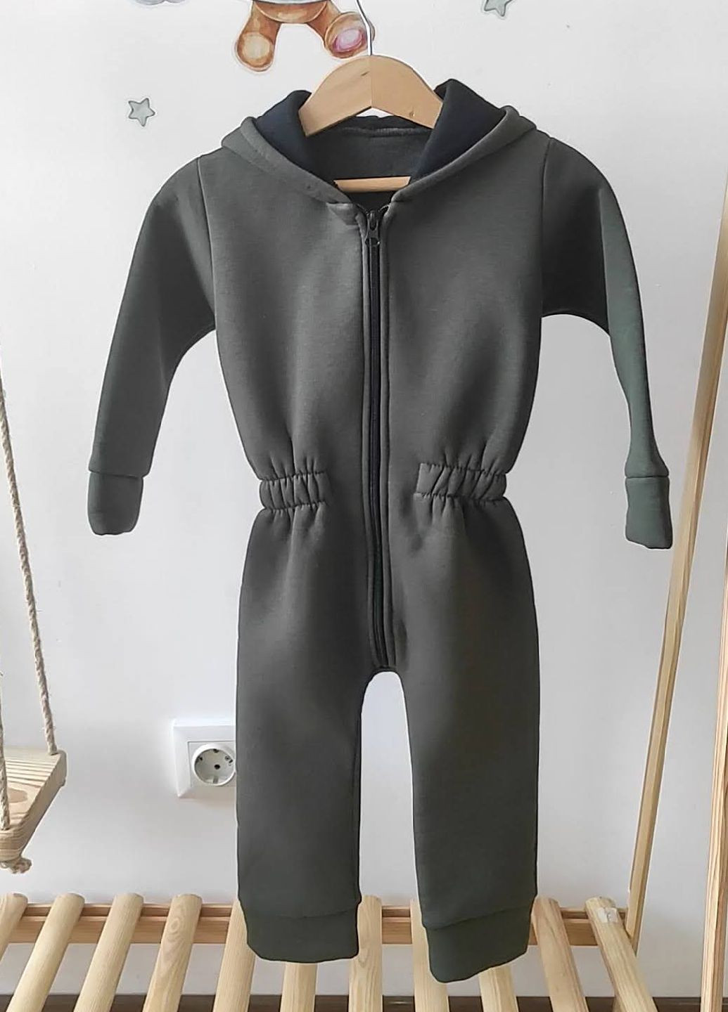 Комбінезон, ромпер, чоловічок дитячий,теплий на флісі тринитка з вушками No Brand (305201752)