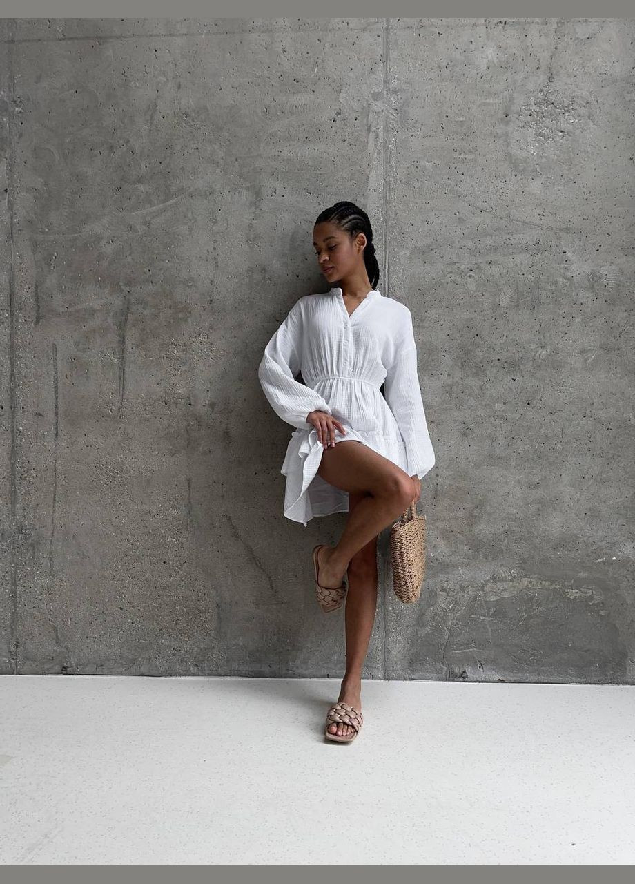 Білий повсякденний жіноче муслінове плаття з рюшами кльош Україна однотонна