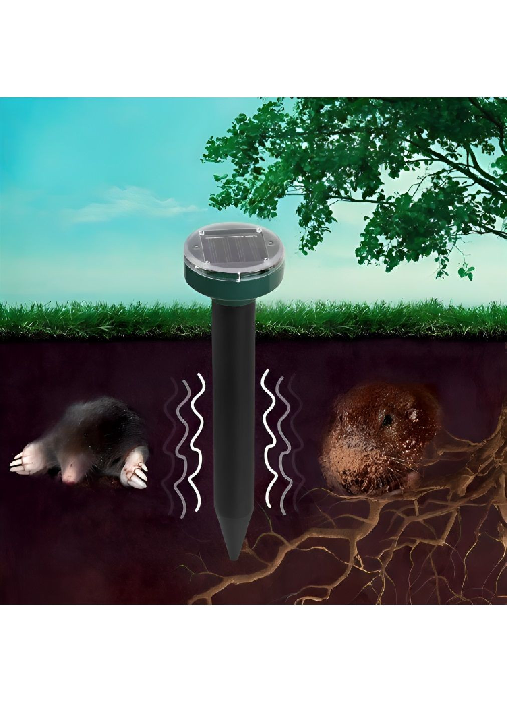 Комплект ультразвукових відлякувачів на сонячній батареї від гризунів кротів з площею дії до 20 метрів (479948-Prob) Unbranded (327215458)