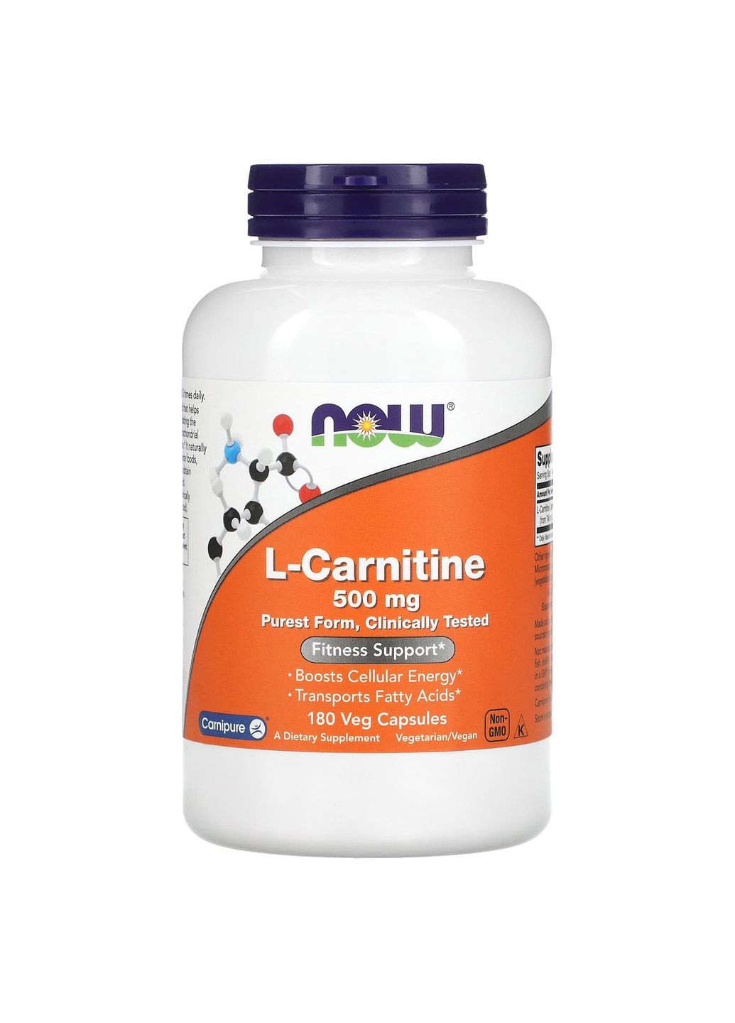L-карнитин, L-Carnitine, 500 мг, 180 вегетарианских капсул Now Foods (351383333)