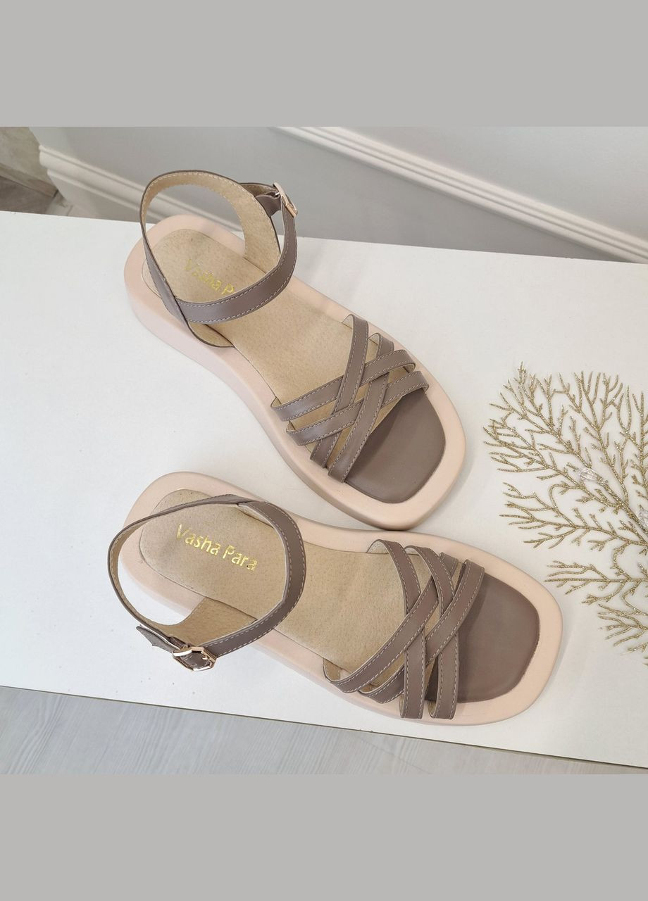 Осенние босоножки женские кожаные на утолщенной подошве, цвет визон. 41 размер Vasha para