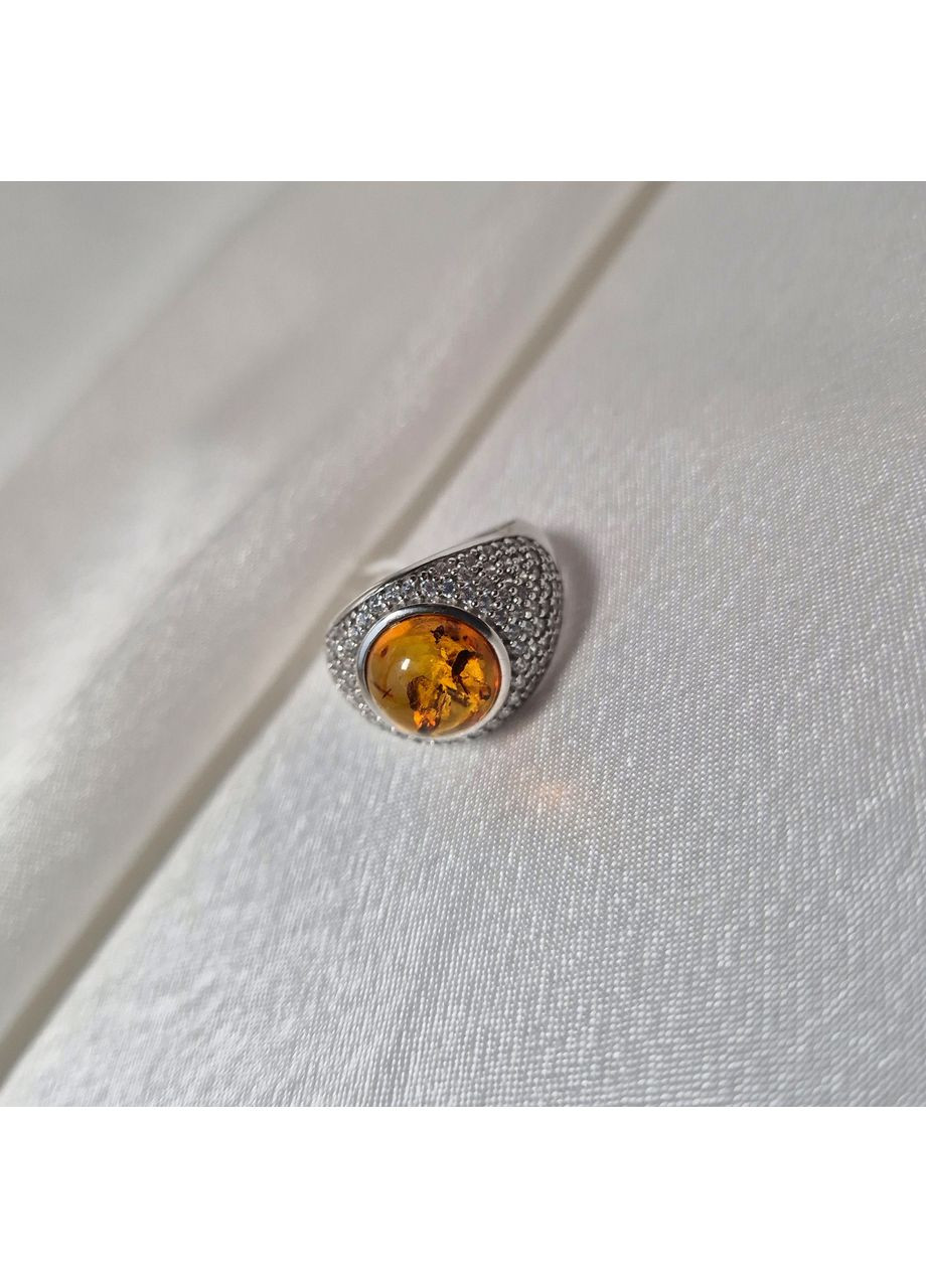 Срібна каблучка з Бурштином розмір срібло 925 проби Родоване 876к 4.87г Nobrand (366870936)