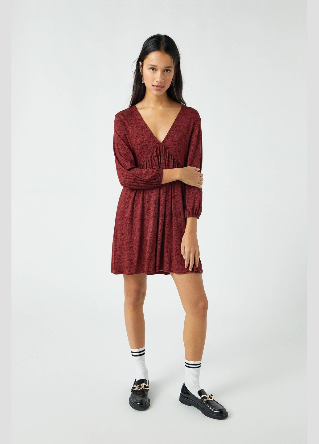 Бордовое платье демисезон,бордовый в черные узоры, Pull & Bear