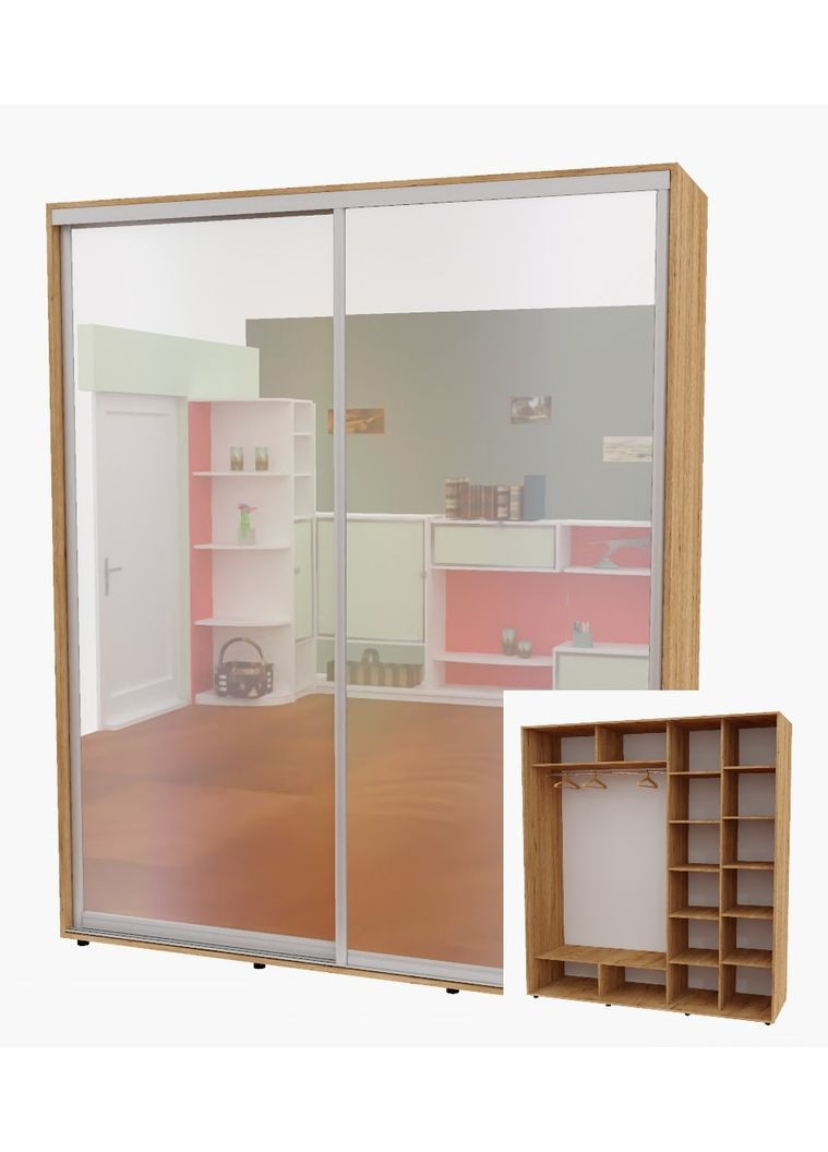 Шкаф-купе двухдверный 200*60*220 см Дуб крафт золотой 2 двери Зеркало Алекса (356773614)