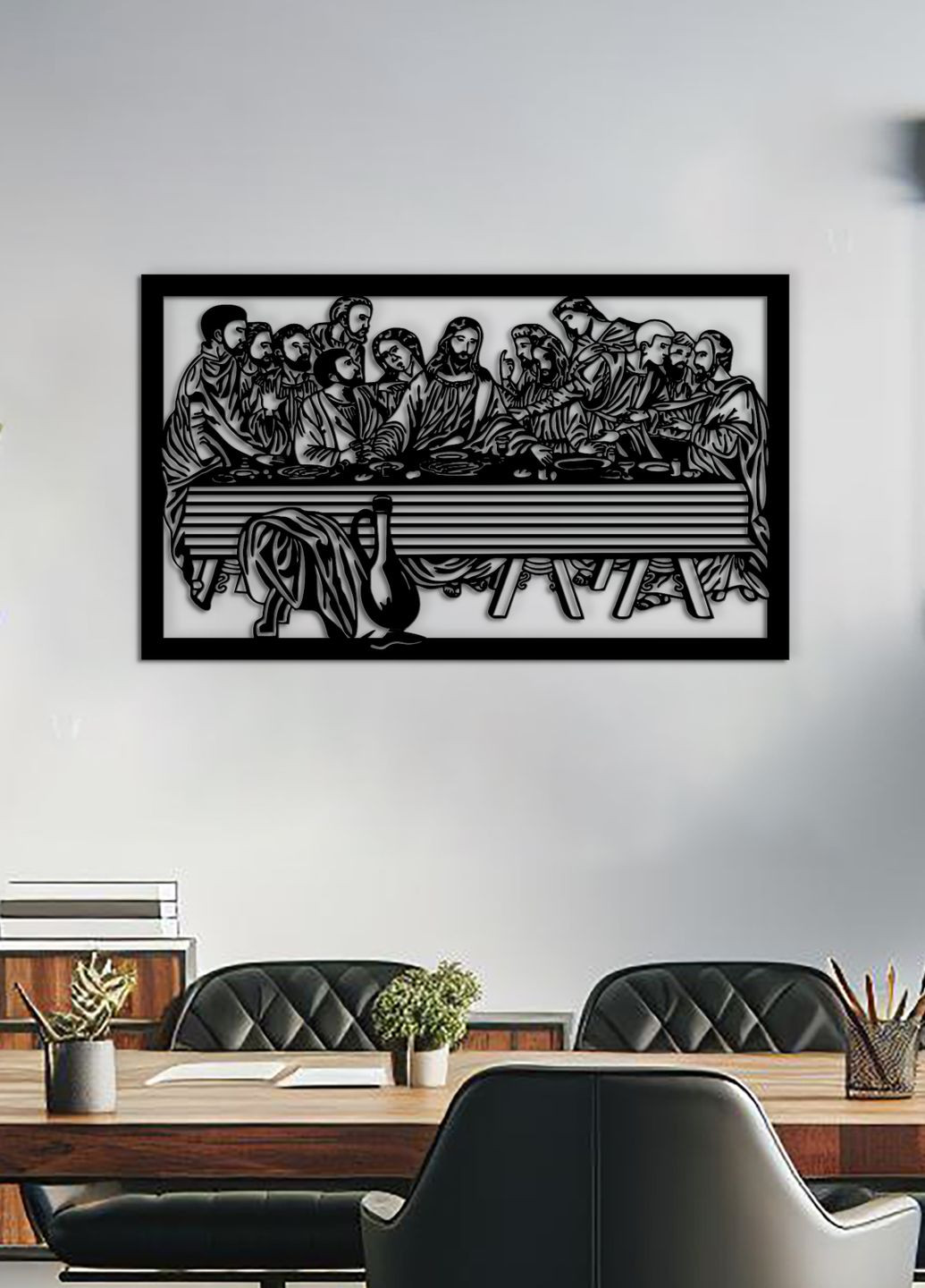 Настінний декор для кімнати, інтер'єрна картина з дерева "Тайна вечеря", оригінальний подарунок 40х25 см Woodyard (292013287)