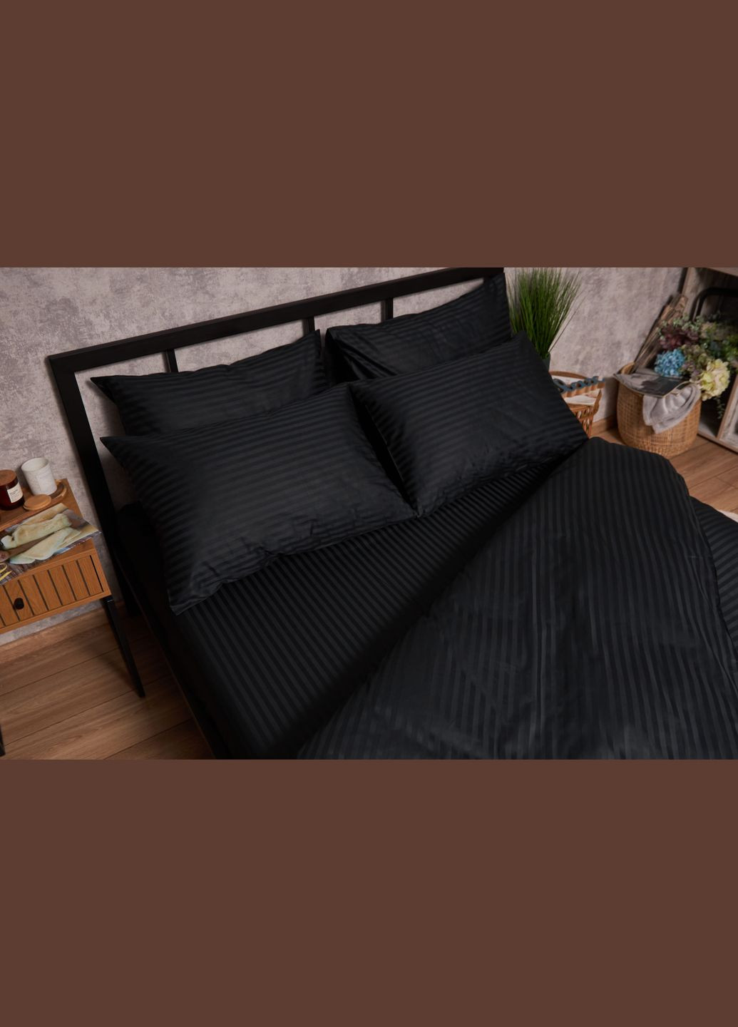 Комплект постільної білизни Satin Stripe «» двоспальний 175х210 наволочки 4х70х70 (MS-820005259) Moon&Star Midnight Luxe (296910116)