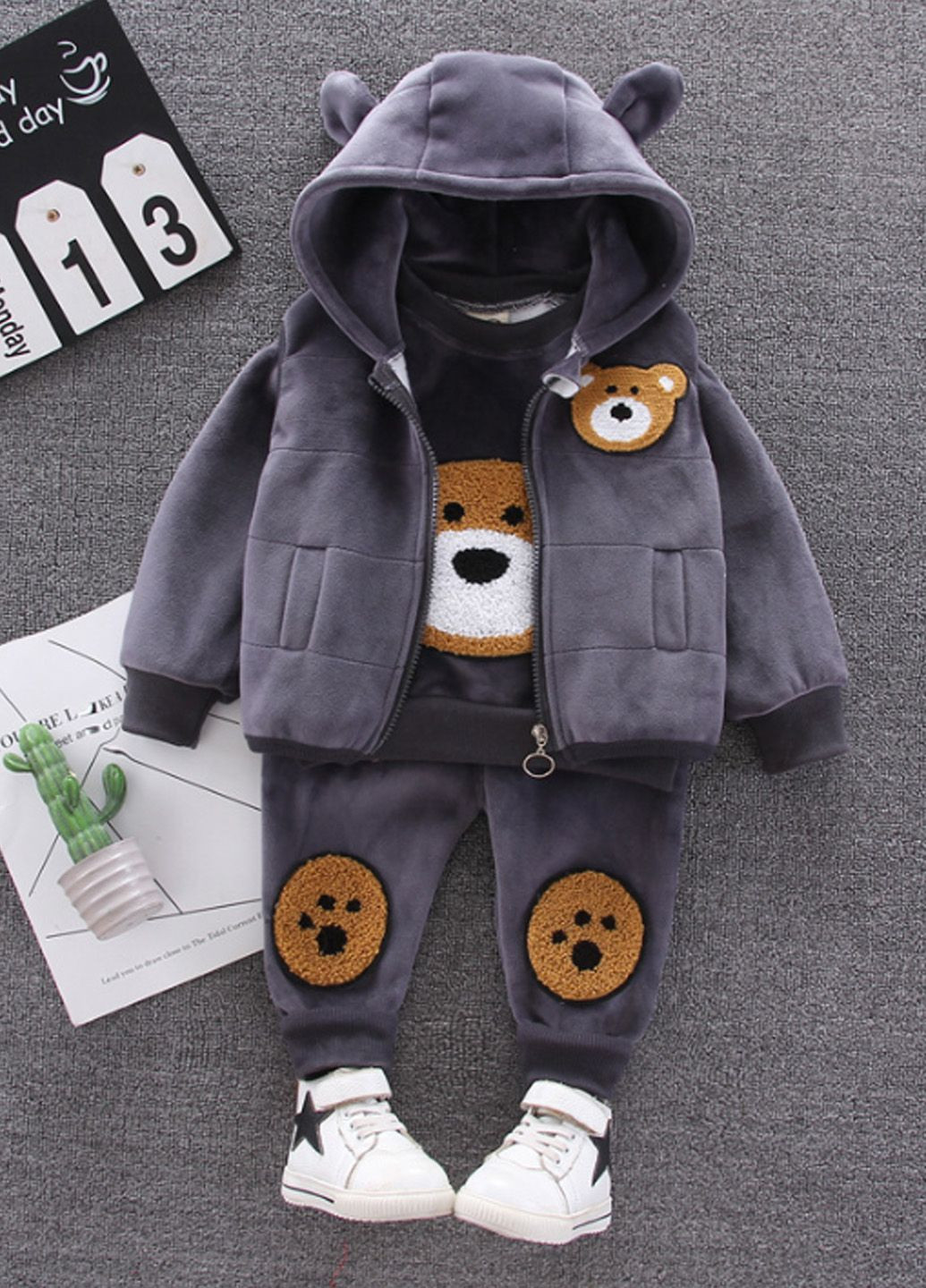 Сірий демісезонний костюм трійка No Brand