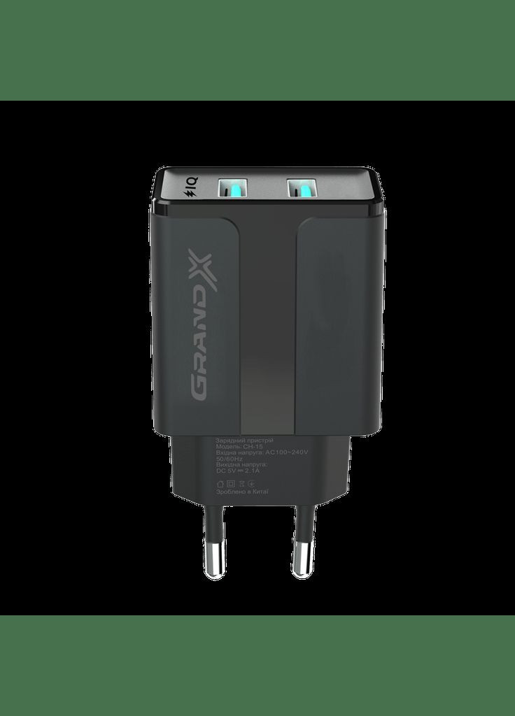 Мережевий зарядний пристрій CH-15B (2xUSB 2.4A) Black Grand-X (341491496)