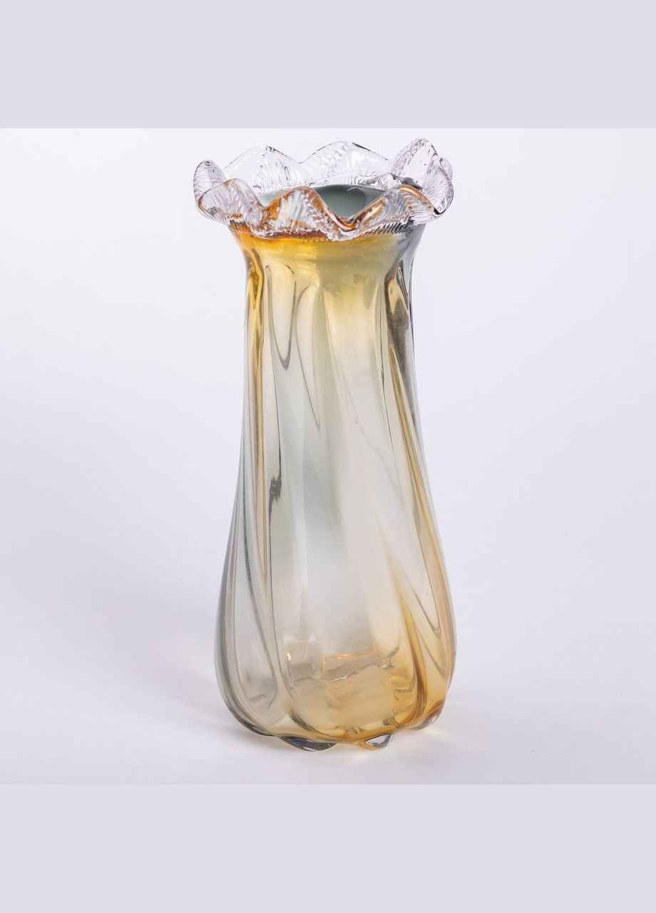 Ваза декоративна 30 см для квітів скляна фігурна ваза з кольорового скла 1.8 л Жовто-сіра HP-9-10 Yiwu (327368949)