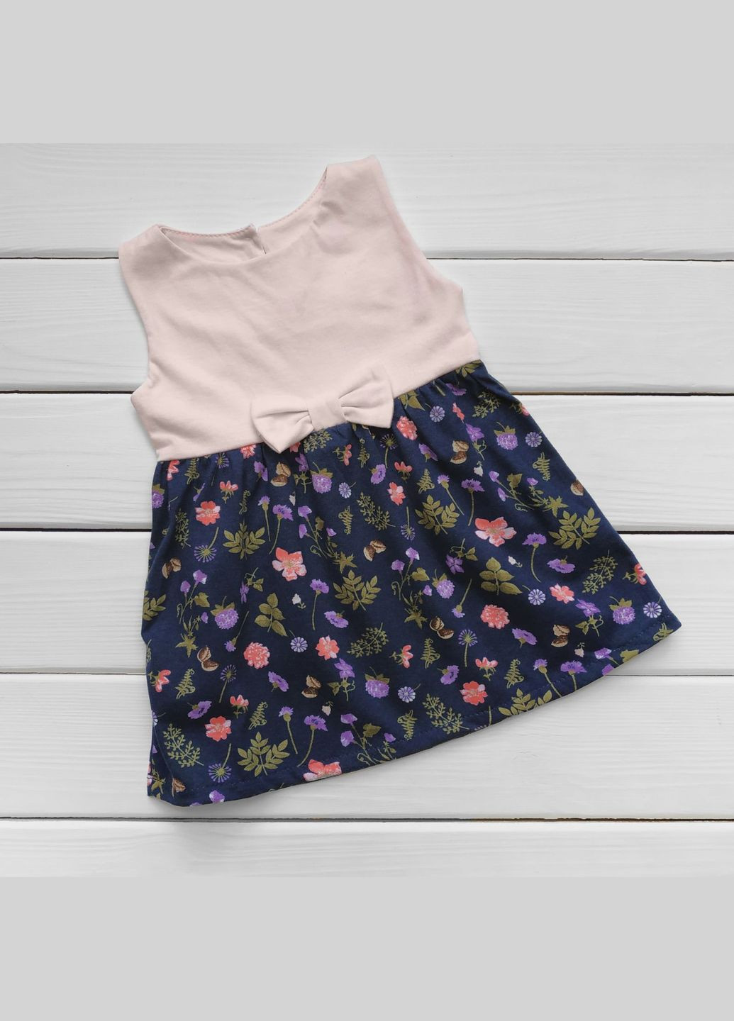 Комбинированное летнее детское платье с бантиком розовый;синий Malena (279849552)