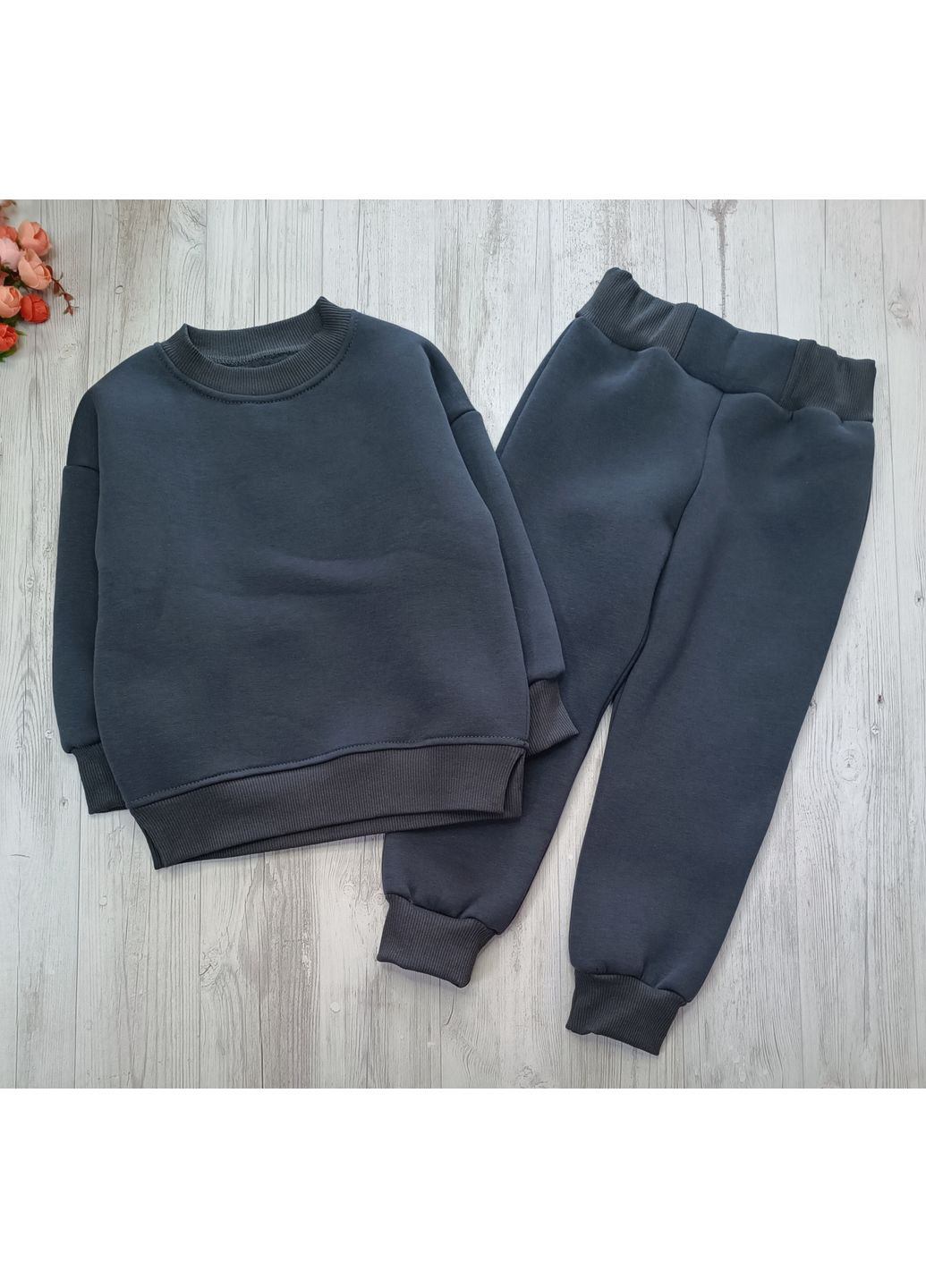 Сірий зимній костюм утеплений для хлопчика тринитка на флісі No Brand