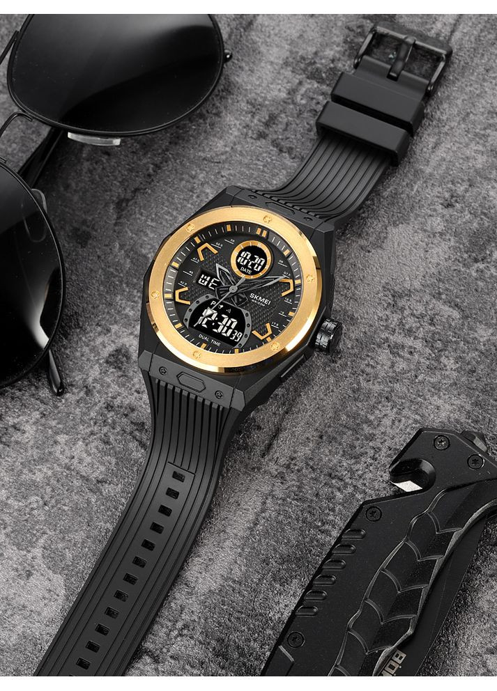 Часы 2013GD Gold кварцевые спортивные мужские с будильником и секундомером черные золотистые ProDobro (367264436)
