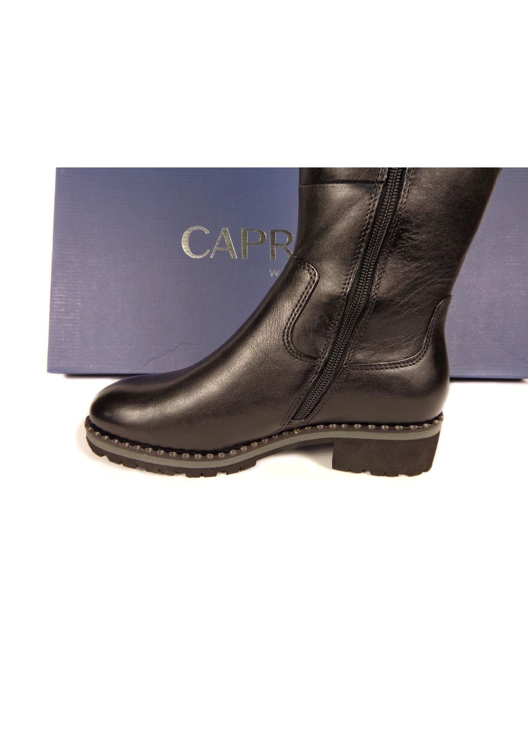 Зимние, германия, женские кожаные зимние сапоги на низком ходу. чулки Caprice