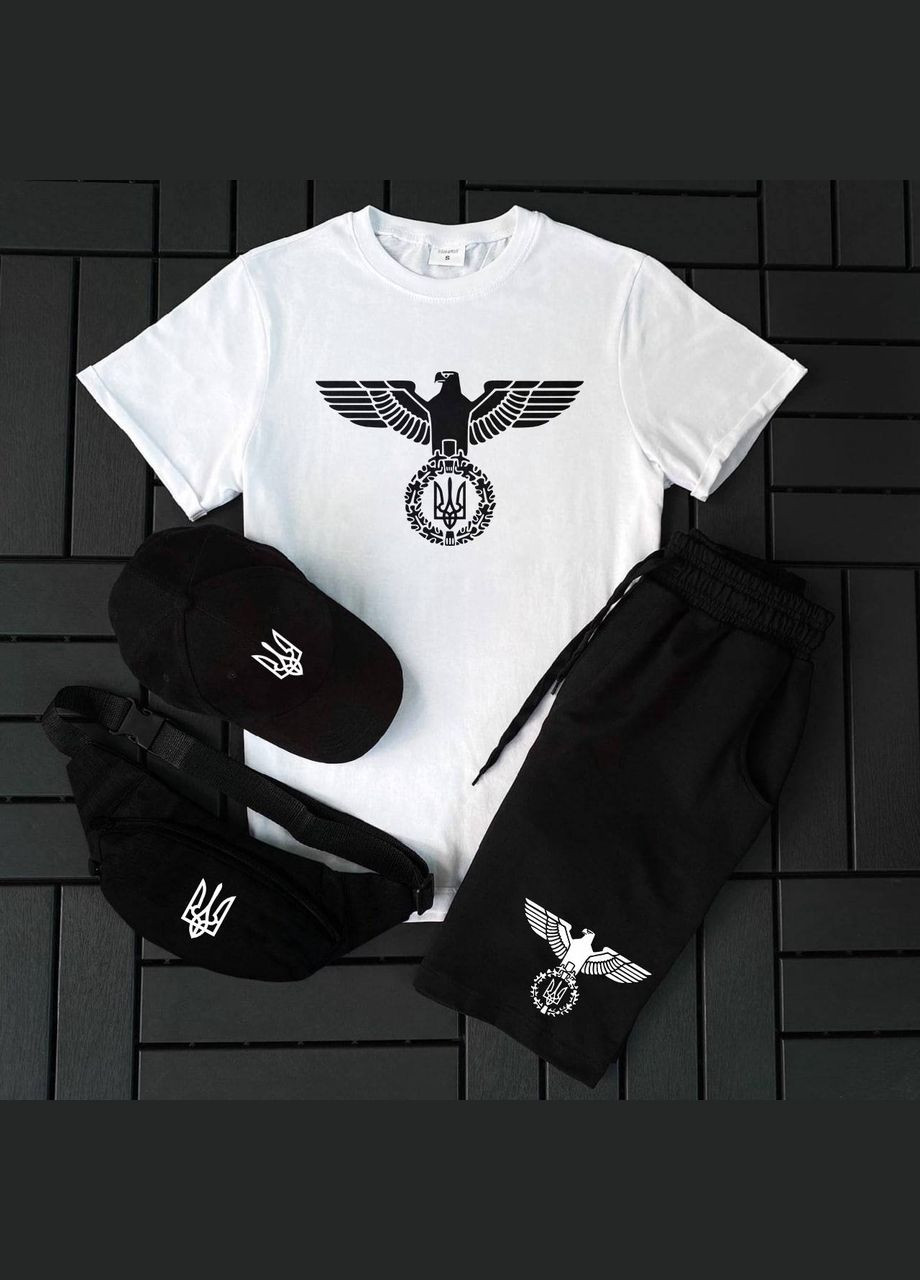 Білий комплект 4 в 1 тризуб бавовна,шорти,футболка,кепка,бананка No Brand