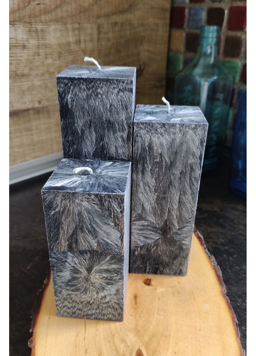 Набір Свічок пальмові декоративні прямокутні Онікс 3 шт 180 год Vintage (372130639)