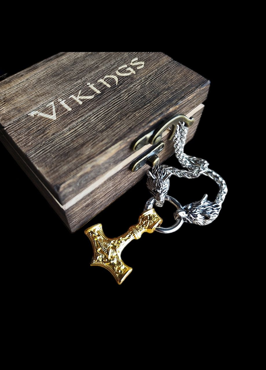 Кулон з ланцюжком скандинавський молот золотий в подарунковій коробці (NR0227_2) No Brand (315885382)