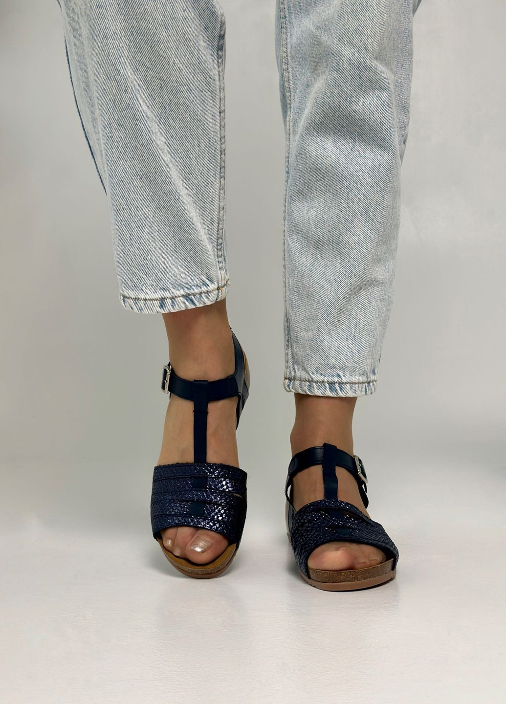 Синие босоножки женские с натуральной кожи Presso