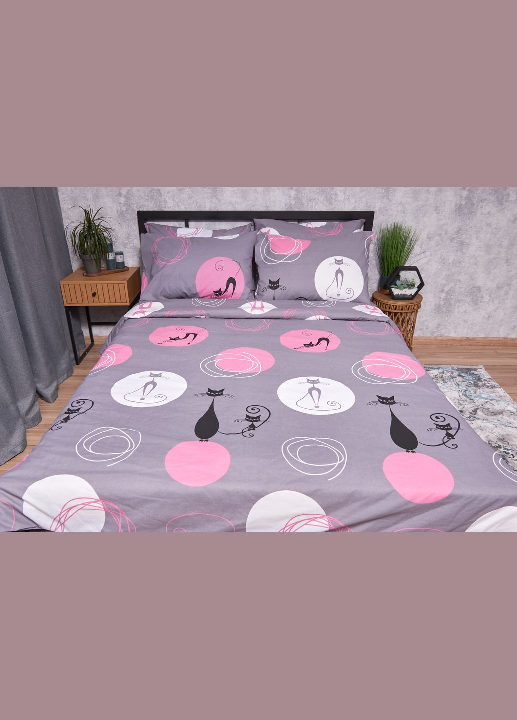 Комплект постільної білизни Бязь Gold Люкс «» King Size 220x240 наволочки 4х70х70 (MS-820002617) Moon&Star Mauve Cats (286762560)