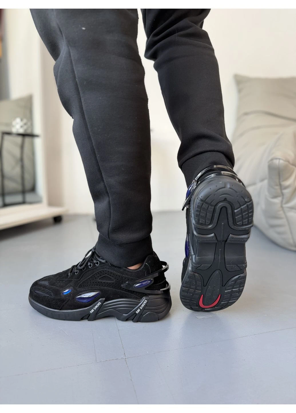Черные демисезонные кроссовки мужские adidas raf simons cylon-21 black blue адидас раф черные No Brand