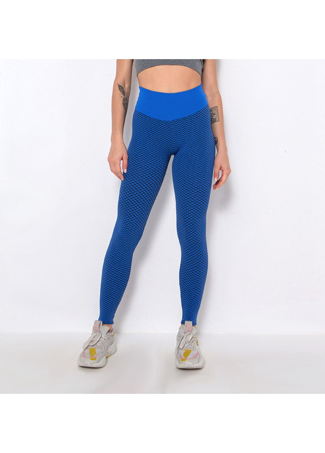 Комбинированные демисезонные леггинсы женские спортивные s 6096 синие Fashion