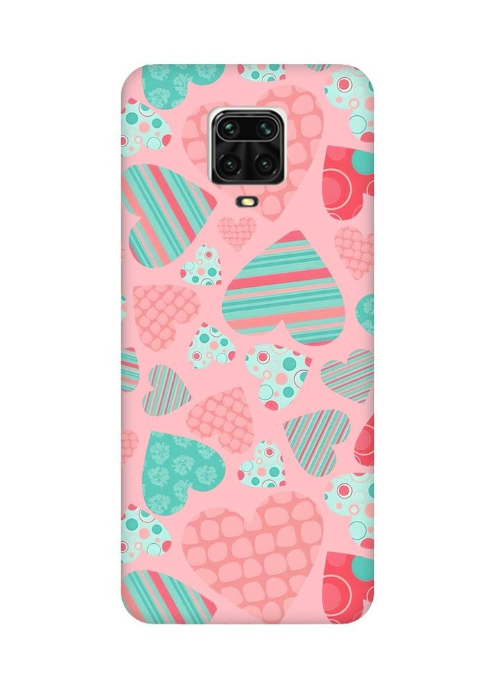 Матовий рожевий чохол на Xiaomi Redmi Note 9 Pro / 9S / 9 Pro Max:: Різнокольорові сердечка (принт 334) Creative (360709830)