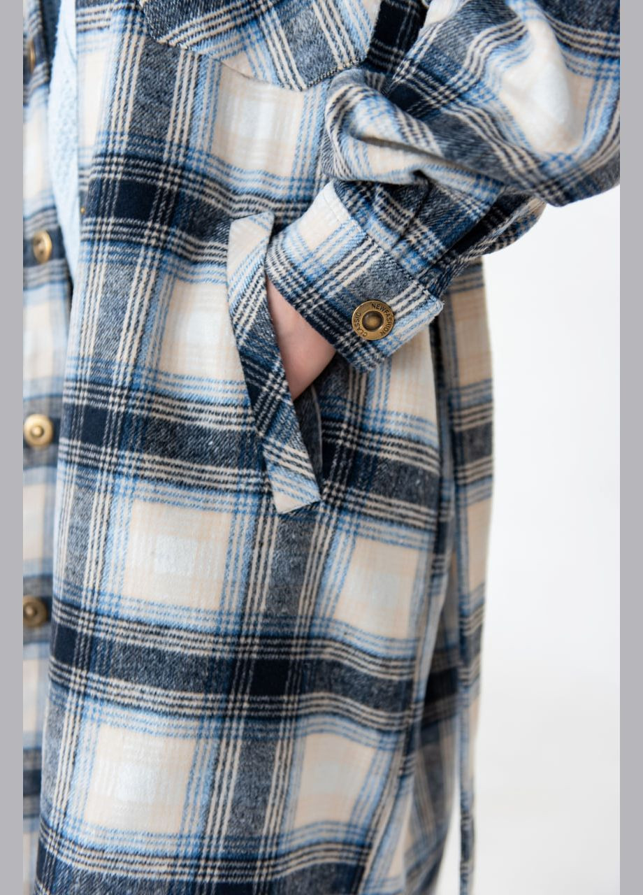 Молочное демисезонное Молочное теплое демисезонное удлиненное клетчатое женское пальто-рубашка оверсайз в клетку с поясом с карманами на кнопках пальто-рубашка No Brand