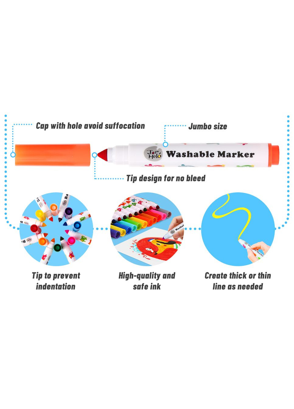 Смываемые маркеры Baby Roo 24 цвета в тубусе (JA90497) Jar Melo (338435418)