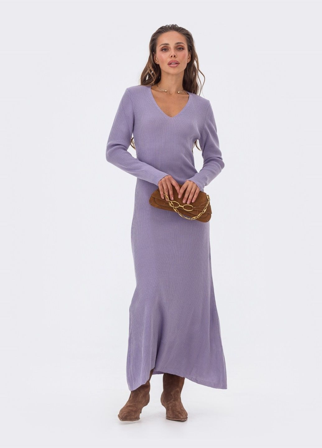 Сиреневое кэжуал вязаное платье-макси сиреневого цвета Dressa однотонное