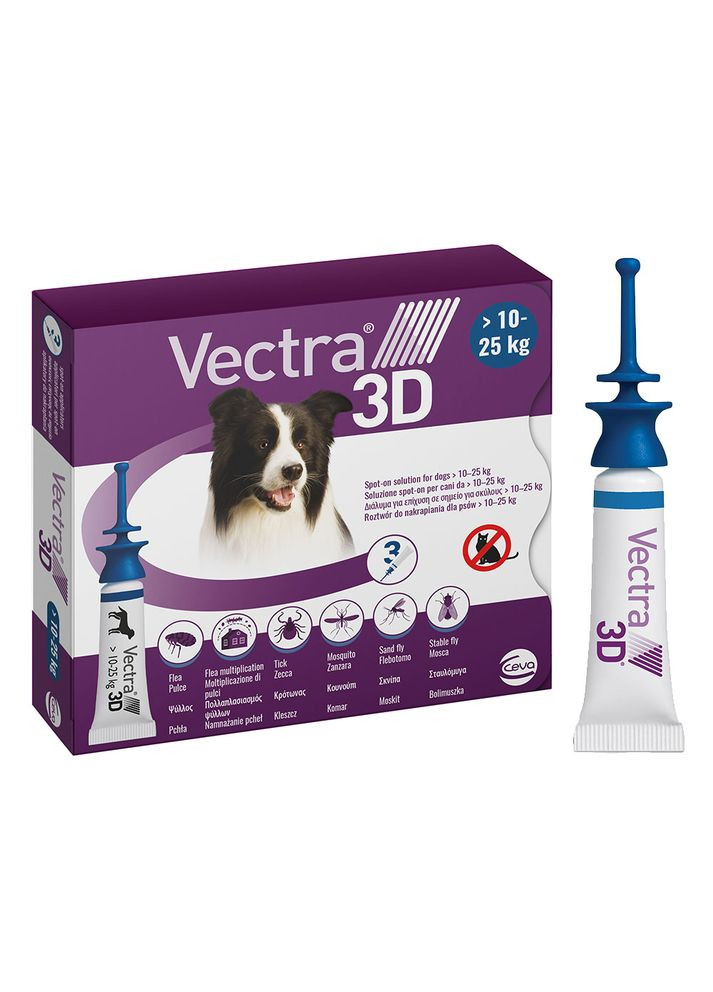 Капли инсектоакарицидные для собак Vectra 3D 3 пипетки 3.6 мл (3411112281510) Ceva (279561410)