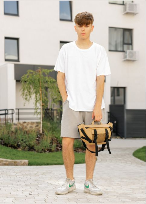 Бананка поясная сумка мужская через плечо с экокожи DynamicDart Бежевый Sambag (302007448)