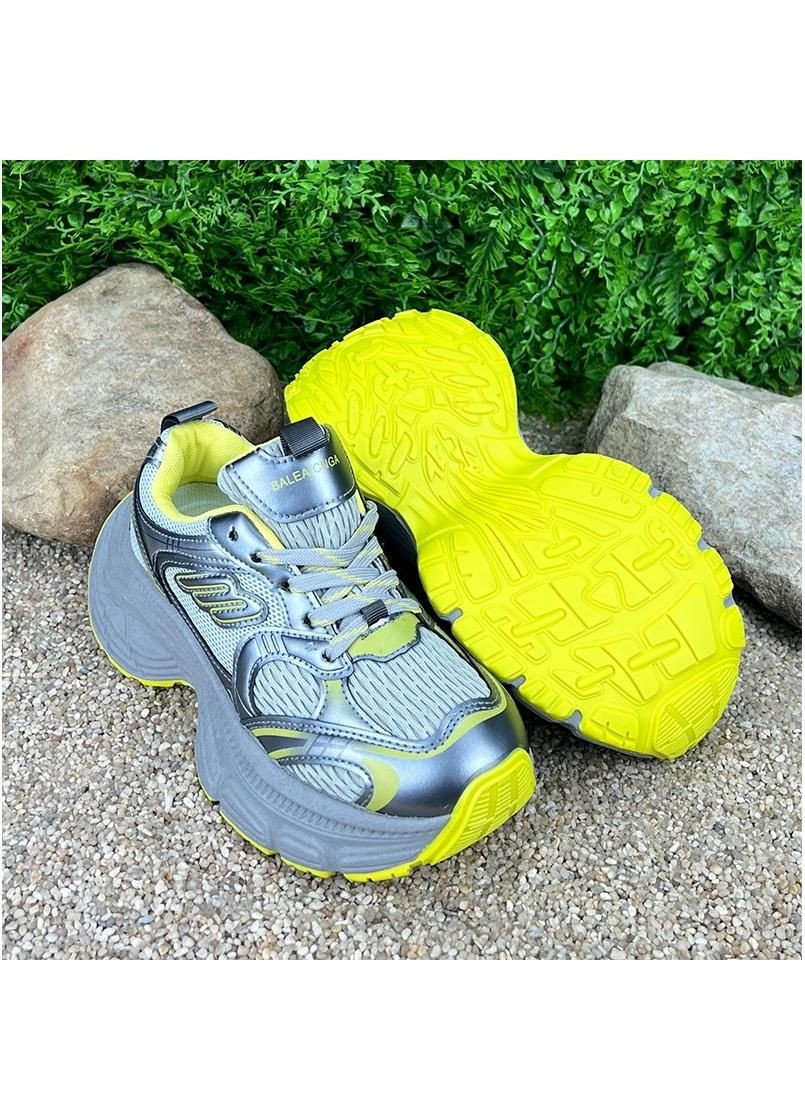 Жіночі кросівки комбіновані на платформі Е-0020817-5 Сіро-салатові No Brand (297400677)