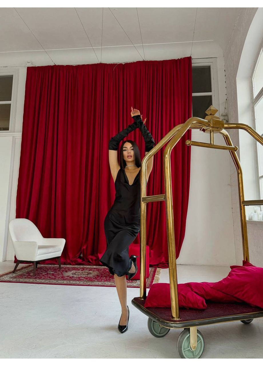 Черное праздничный, вечернее, деловое, кэжуал женское платье шелковое силуэтная Style Point однотонное