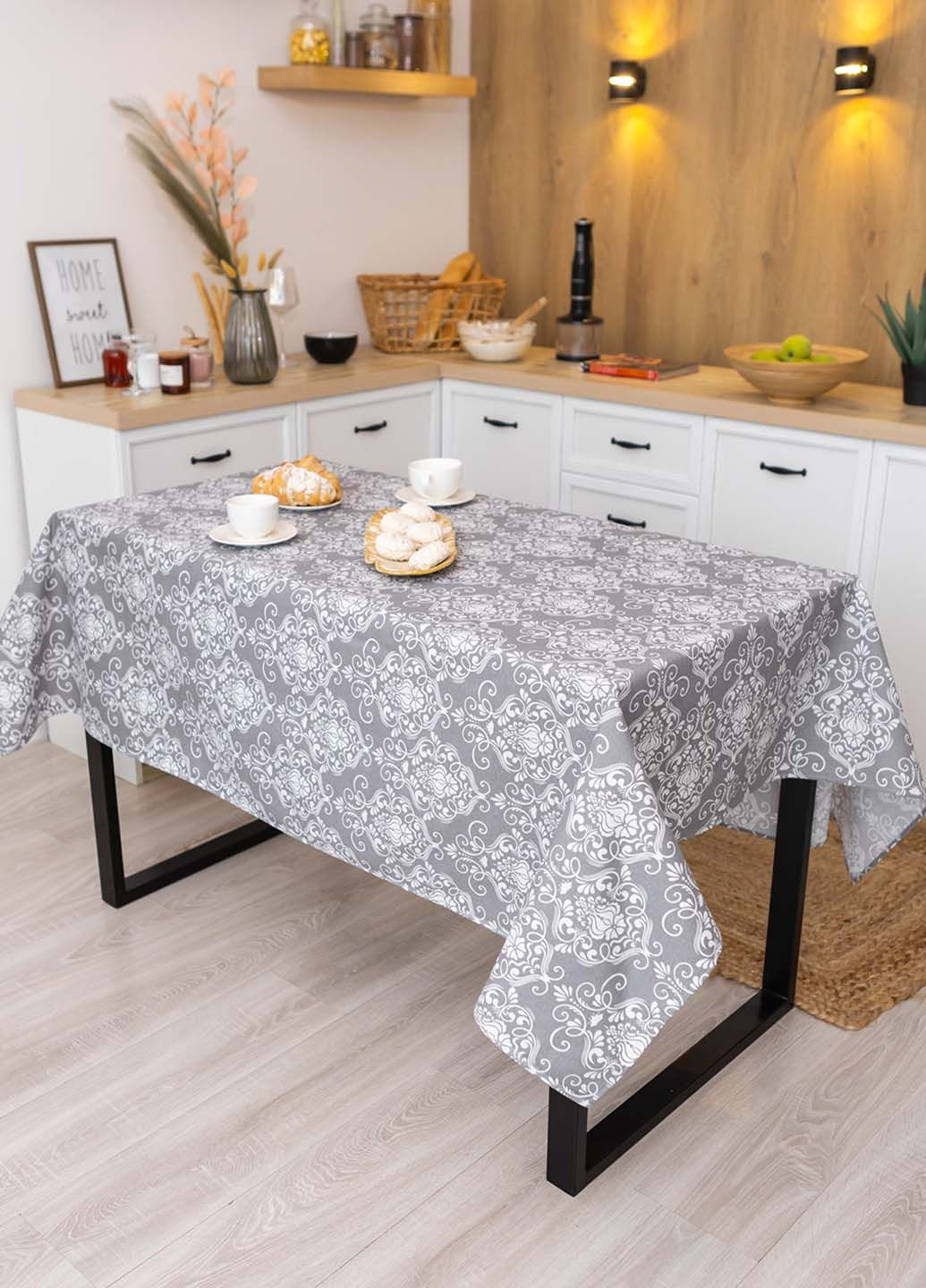 Скатертина бавовняна "Вензель" (сірий) 2.2м х 1.5м (розкладний стіл) Homedec - (352767928)