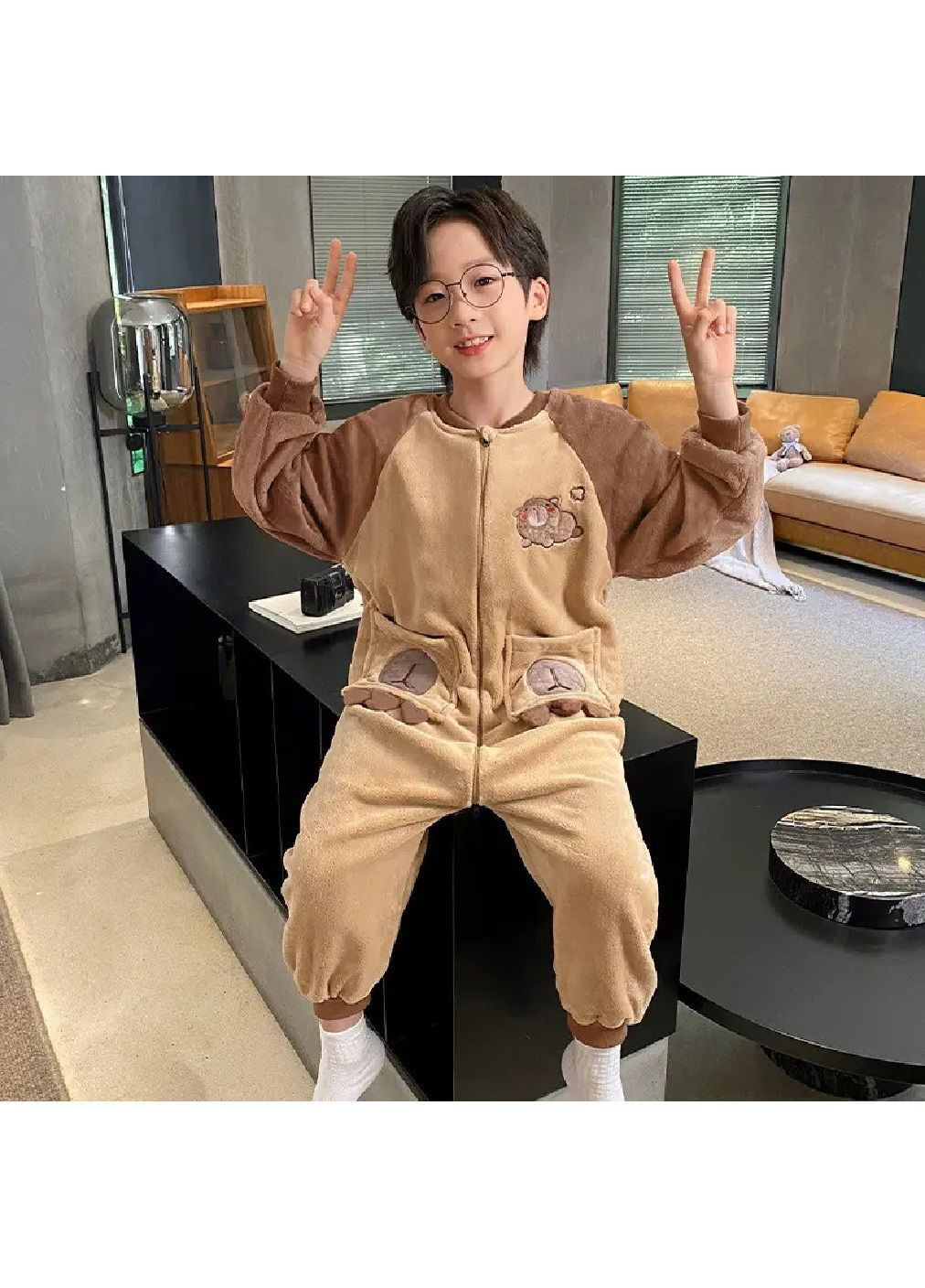 Комплект детская пижама кигуруми с домашними тапочками для детей размер пижамы 100 размер тапочек 26-27 (481574-Prob) Капибара Unbranded (363059184)