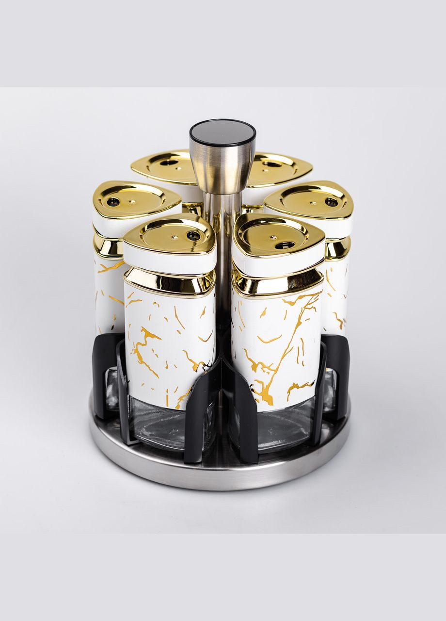 Набор баночек для специй на подставке 6 шт по 120 мл, белый мрамор Yiwu (325686410)