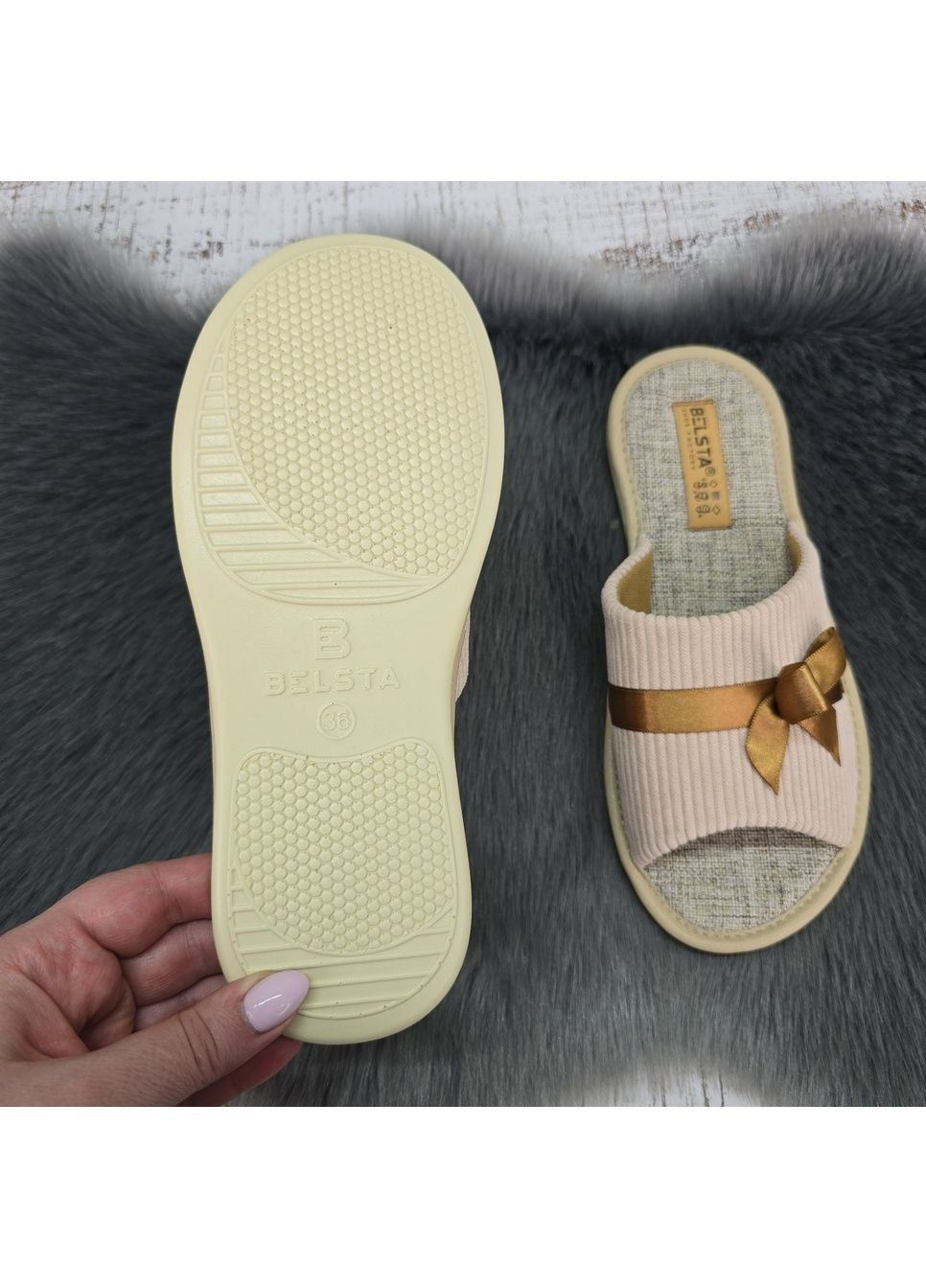 Бежевые тапочки домашние Белста